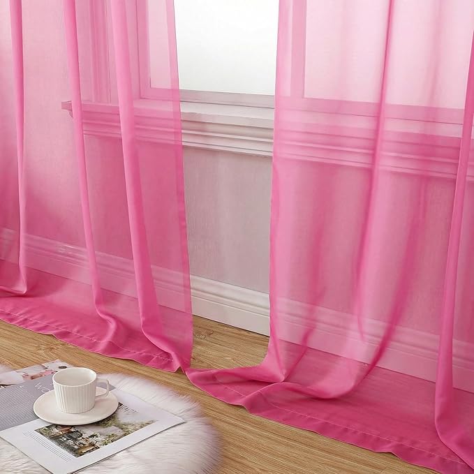 Aiyufeng Hot Pink Sheer Curtains 84 Inches Long 2 Panels Set for Living Room, Light Filtering Window Sheer Drapes for Bedroom, Each 42" W x 84" L
