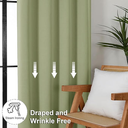 Simplebrand Sage Green Blackout Curtains for Bedroom 102 Inches Long 2 Panels, Solid Thermal Insulated, Energy Saving Living Room Window Treatment Curtains Blackout Drapes, W50 x L102 Inch, Sage Green