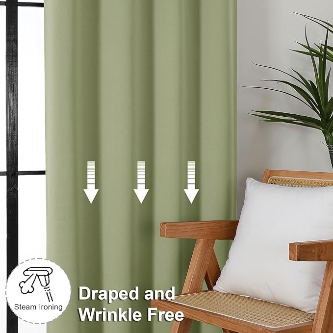 Simplebrand Ava Sage Green Blackout Curtains for Bedroom, 78 Inch Length, 2 Panels Set, Privacy Thermal Insulated Rod Pocket Window Curtains for Patio, French Door, W40 x L78 Inch