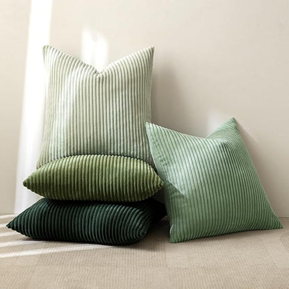 MIULEE Boho Farmhouse Sage Green Throw Pillow Covers 22x22 Inch Set of 4 Mordern Nordic Cushion Covers Soft Corduroy Spring Home Decor for Couch Bed Sofa Living Room Forest Green