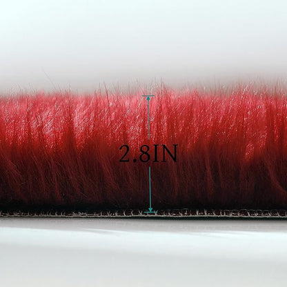 linmopm Faux Fur Rug Sheepskin Shag Fluffy Fuzzy Red 3x3 ft Rugs for Bedroom Bedside Bed Floor Living Room Plush Round High-Density Cushion Carpet Super Sofa Cover