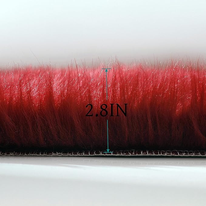 linmopm Faux Fur Rug Sheepskin Shag Fluffy Fuzzy Red 3x4 ft Rugs for Bedroom Bedside Bed Floor Living Room Plush Rectangle High-Density Cushion Carpet Super Sofa Cover
