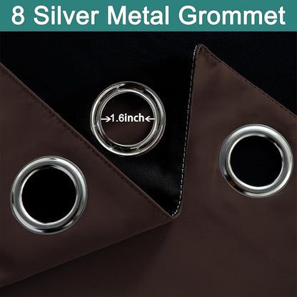 Yakamok 100% Blackout Curtains for Bedroom, 2 Thick Layers Thermal Insulated Grommet Total Blackout Drapes with Black Liner for Living Room (52Wx90L,Chocolate Brown, 2 Panels)