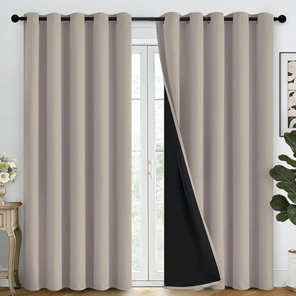 SimpleHome 100% Blackout Curtains for Bedroom,Thermal Insulated Natural Grommet Window Drapes Room Darkening Curtains for Living Room with Black Back,62 x 84 Inch,2 Panels