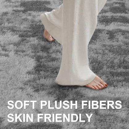 Shag Rugs for Bedroom Living Room, Tie-Dyed Ultra Soft Fluffy Furry Area Rugs for Indoor Floor, Aesthetic Carpet for Kids Home Decor,4x6 Ft Grey
