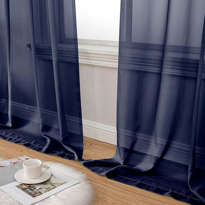 Navy Blue Sheer Curtain for Bedroom Living Room 72 Inches Long 2 Panels Set, Solid Soft Airy Light Filtering Sheer Window Curtains, Modern Rod Pocket Door Curtain, Navy Blue, 42"Wx72"L Inch