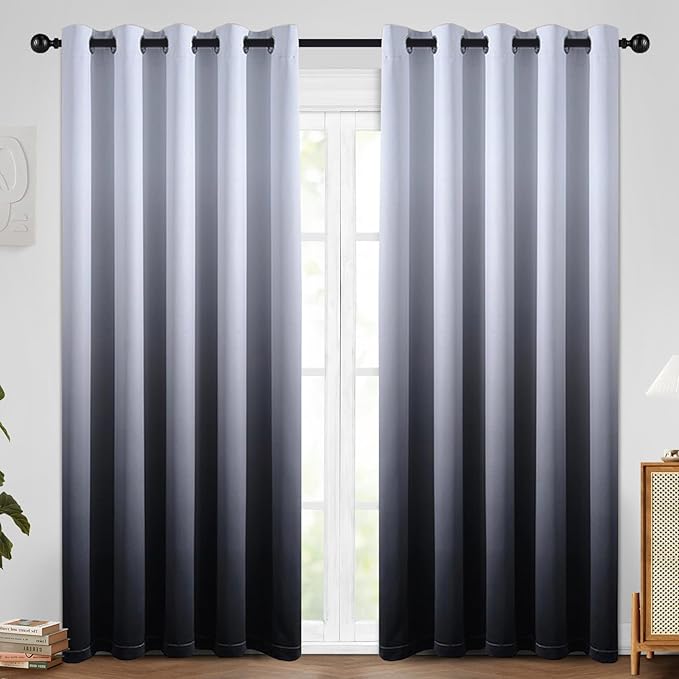 SimpleHome Gradient Color Ombre Room Darkening Curtains Blackout Black Thermal Insulated Grommet Panels Grommet Window Drapes for Living Room/Bedroom, Black,62x84 inches
