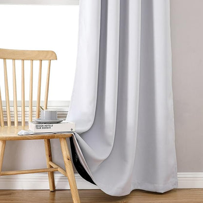 ChrisDowa 100% Blackout Curtains 80 inch Long for Bedroom with Black Liner, 2 Thick Layers Total Blackout Thermal Insulated Grommet Window Curtains 2 Panels Set (Greyish White, 52 x 80 Inch)