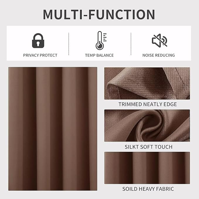 Joydeco Blackout Curtains 108 Inch Length 2 Panels Set, Thermal Insulated Long Curtains& Drapes 2 Burg, Room Darkening Grommet Drapes for Living Room Bedroom Window (W52 x L108 Inch, Brown)