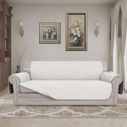 Easy-Going Reversible Couch Cover for 3 Cushion Couch Sofa Cover for Dogs Water Resistant Furniture Protector Cover with Foam Sticks Elastic Straps for Pet Cat (Sofa, Ivory/Ivory)
