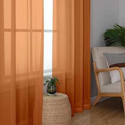 Aiyufeng Orange Sheer Curtains 63 Inch Length 2 Panels Set, Light Filtering Airy Rod Pocket Orange Window Curtain Treatment Drapes for Kitchen Bedroom Living, Each 40Wx63L Inches
