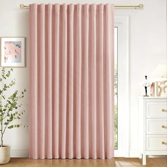 100% Blackout Shield Linen Blackout Curtains for Bedroom 90 Inches Long, Back Tab/Rod Pocket Living Room Drapes, Thermal Insulated Blackout Curtains 1 Panel Set, 100" W x 90" L, Blush Pink
