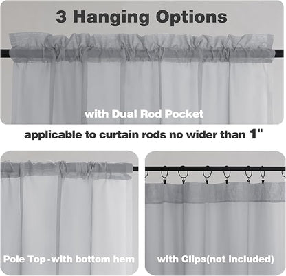 Chyhomenyc Sheer Light Grey Tier Curtains 24 Inch Length, Small Window Curtains Treatment for Bathroom Living Room Basement, Short Rod Pocket Cafe Curtain, 42W x 24L Inches, 2 Panels