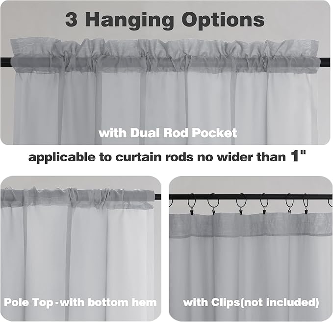 Chyhomenyc Light Grey Sheer Curtains 84 Inch Length 2 Panels, Light Filtering Soft Airy Voile Rod Pocket Sheer Window Drapes for Bedroom Living Room, Each 42Wx84L Inches