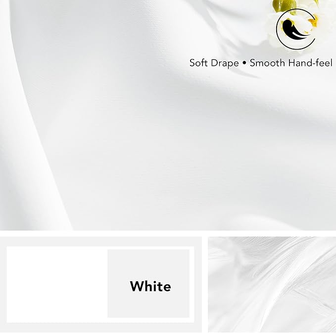 Deconovo Semi 50% Light Blocking Pure White Curtains - Solid Back Tab and Rod Pocket Room Darkening Curtains for Kids' Bedroom, 42x63 Inch, 2 Panels, Adult