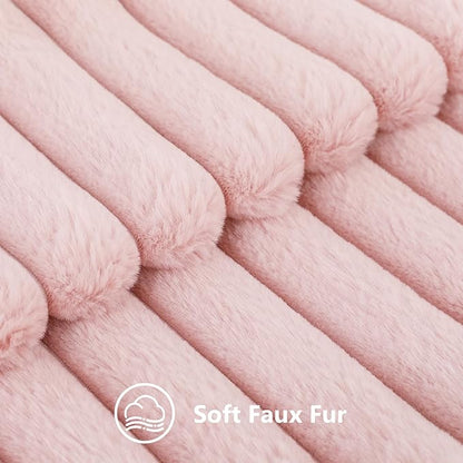 decorUhome Summer Cozy Faux Fur Throw Pillow Covers 20x20 Set of 2 Decorative Soft Plush Striped Modern Farmhouse Boho Couch Pillow Cases with Velvet Back for Sofa Bed Living Room, Pink