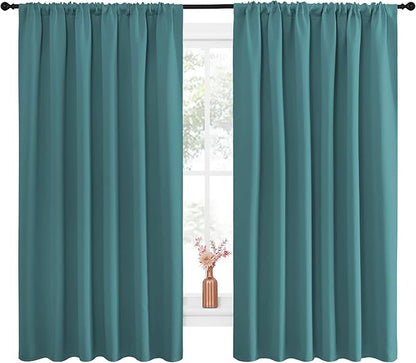 NICETOWN Blackout Curtains for Bedroom, Window Curtain Panels, Thermal Insulated Solid Rod Pocket Blackout Draperies/Drapes (Sea Teal, One Pair, 70 by 63-inch)