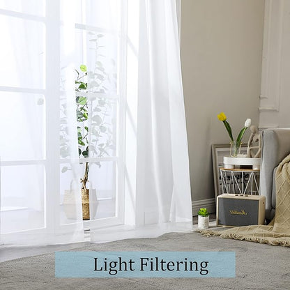 OWENIE Sheer White Curtains, Sheer Curtains 90 inches Long 2 Panels Set, Rod Pocket Voile Fimly Sheer Drapes for Living Room/Bedroom, 2pcs, Each 42" W x 90" L