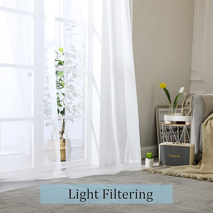 OWENIE White Sheer Curtain 90 Inches Long 2 Panels Set, Solid Filmy Drapes for Living Room Bedroom, Elegant Window Voile Sheer Curtain Panels Drapes, 2 Pcs, Each 59W x 90L Inch