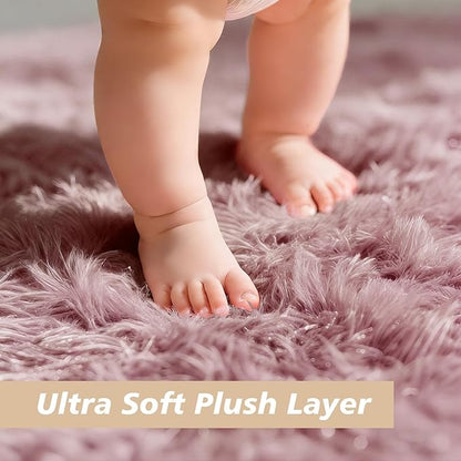 8x10 Fluffy Area Rugs for Living Room,Shag Area Rug for Bedroom,Blush Soft Fuzzy Rug Non-Shedding Indoor Plush Carpet for Kids Bedroom Nursery Home Decor