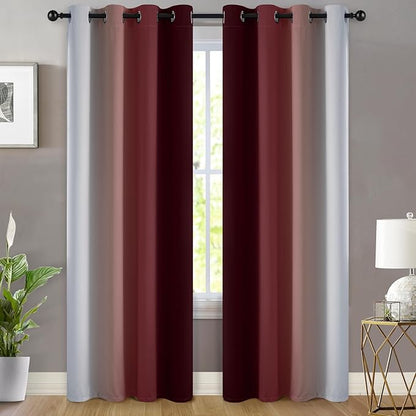 Yakamok Red and Greyish White Ombre Curtains, Room Darkening Gradient Color Curtains for Bedroom, Light Blocking Thermal Insulated Window Drapes for Living Room(2 Panels, 52x84 Inch)