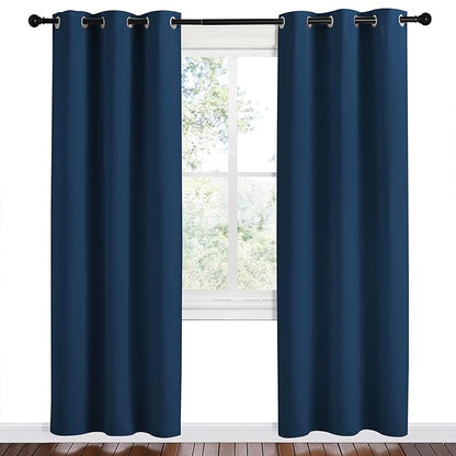 NICETOWN Moroccan Blue Room Darkening Curtains for Kitchen, Set of 2, 42 inches Wide by 78 inches Long, Window Treatment Thermal Insulated Solid Grommet Room Darkening Curtains/Drapes for Bedroom