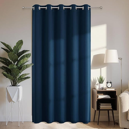 Joydeco Blackout Patio Sliding Door Curtains 108 Inches Long, Grommet Privacy Room Divider Curtains, Extra Wide Thermal Blackout Drapes for Bedroom Living Room (Navy Blue, 70Wx108L, 1 Panel)