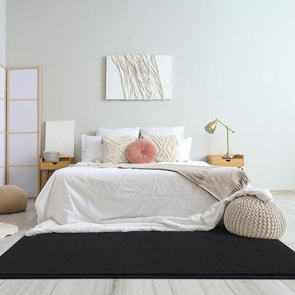 Amearea Modern Soft Hallway Runner Rug, 2x10 Feet Washable Long Runner Rugs for Hallway, Black Fluffy Bedroom Rugs, Indoor Non Slip Memory Foam Rug Carpet for Entrance Kitchen Living Room Home Decor