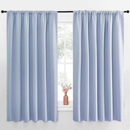 NICETOWN Blackout Curtains for Bedroom, Blackout Curtain Panels, Vintage Blue, 1 Pair, 70 by 63-inch, Window Treatment Energy Saving Thermal Insulated Solid Rod Pocket Blackout Drapes/Draperies