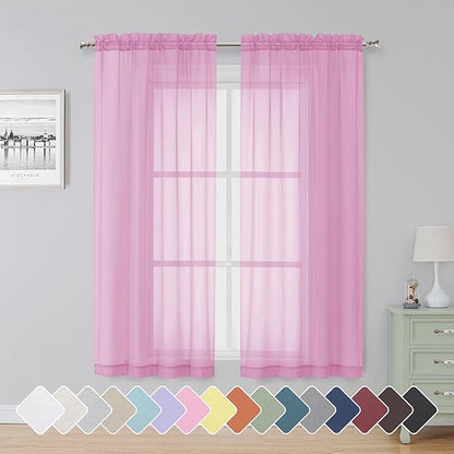 Simplebrand Pink Sheer Curtains 63 Inch Length 2 Panels, Rod Pocket Solid Color Window Sheer Curtain Panels, Elegant Curtains & Drapes for Living Room, Bedroom 2 Panels (42" W x 63" L)