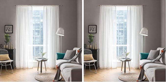 MIULEE White Sheer Curtains 90 inches Long Window Curtains 2 Panels Solid Color Elegant Window Voile Panels/Drapes/Treatment for Bedroom Living Room (54X90 Inches White) (Pack of 2)