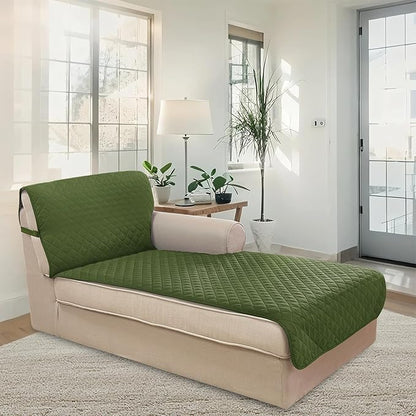 U-NICE HOME Sectional Couch Cover for Dogs Pets Chaise Lounge Reversible Sofa Cover Furniture Protector with Elastic Adjustable Strap, Huntergreen/Sage