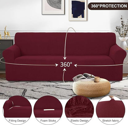 U-NICE HOME Stretch Couch Cover Sofa Cover Sofa Slipcover Furniture Protector for 4 Cushion Couch Sofa Pet Friendly(Oversized Sofa, Burgundy)