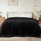 Exclusivo Mezcla Twin Size Flannel Fleece Blanket, Super Soft Striped Jacquard Bed Blanket, Lightweight Fuzzy Cozy for All Seasons, 60x80 Inches, Black