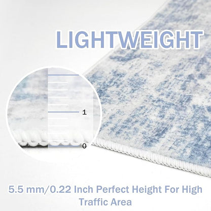 IOHOUZE Abstract Area Rugs 5x7 Ft Washable Rugs for Living Room, Non Slip Dining Room Rug, Printed Faux Wool Rugs for Bedroom, Floor Carpet for Office Nursery Playroom, Light Blue Grey