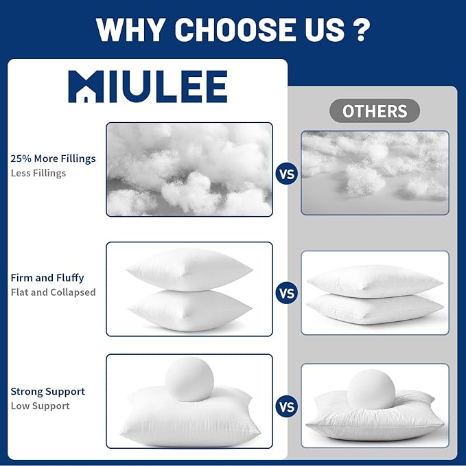 MIULEE 14x14 Pillow Inserts,Set of 4 100% Virgin Microfiber with Cotton Cover Throw Pillows for Couch Sofa and Bed