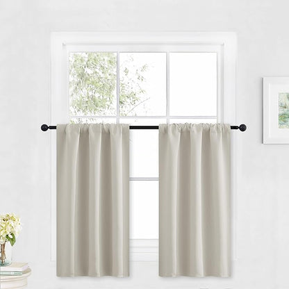 RYB HOME Kitchen Curtains Over Sink 36 inch Length, Rod Pocket Summer Light UV Blocking Energy Efficient, Cabinet Shelf Cupboard Coverings, Width 29 by Length 36, Natural, 2 Panels