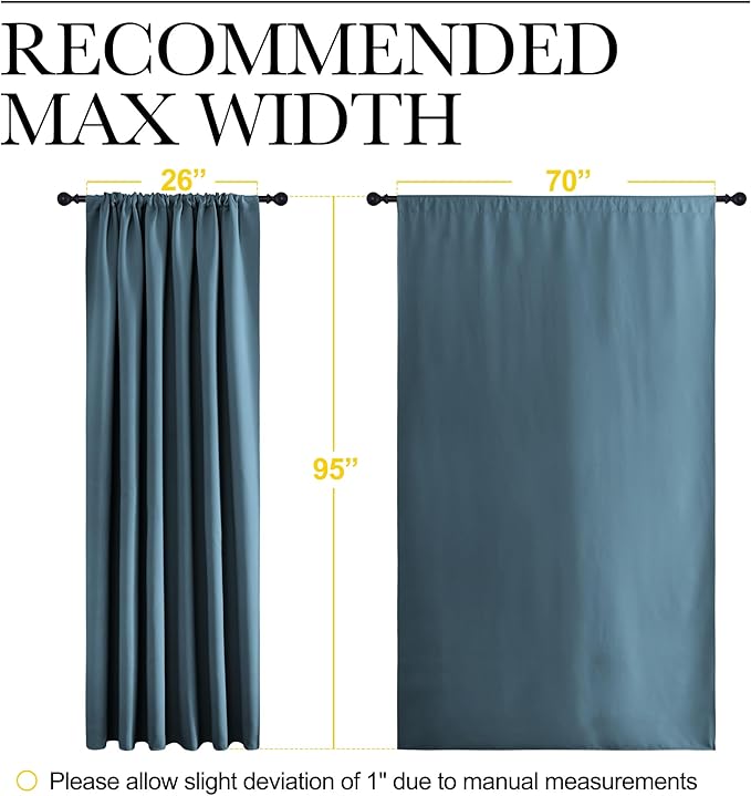 NICETOWN 2 Panels Blackout Curtains, Rod Pocket Thermal Insulated Drapess for Bedroom, Privacy Protection Easy-Care Heavy Duty Curtains for Living Room/Dining Room, W70 x L95 inches, Smoky Blue