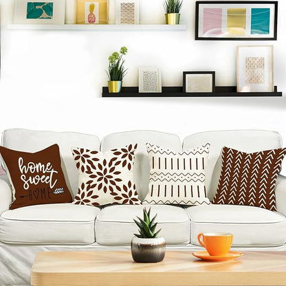 YCOLL Pillow Covers 18x18 Set of 4, Modern Sofa Throw Pillow Cover Decorative Linen Fabric Pillow Case for Couch Bed Car, Coffee