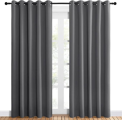 NICETOWN Bedroom Curtains Blackout Drapery Panels, Three Pass Microfiber Thermal Insulated Solid Ring Top Blackout Window Curtains/Drapes (Two Panels, 60 x 84 inches, Gray)