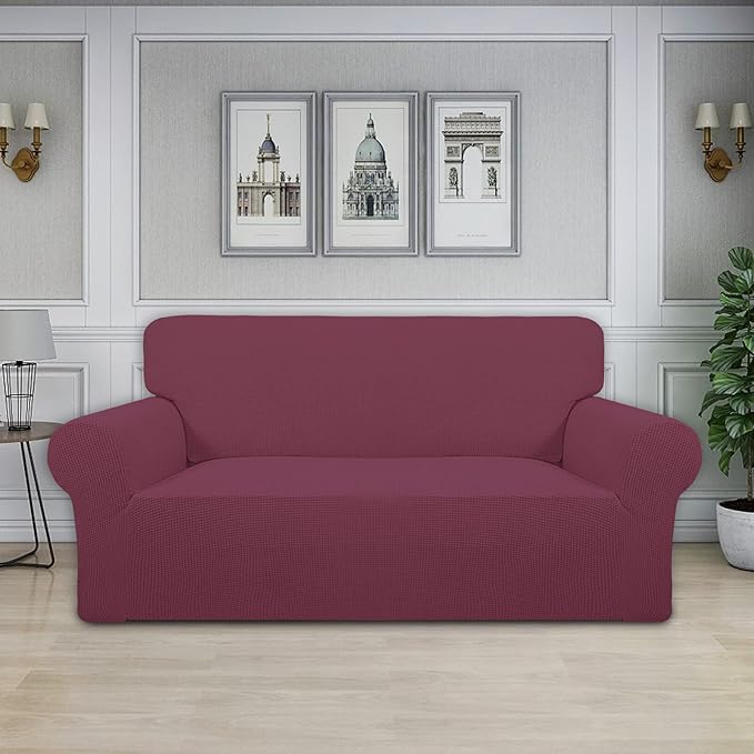Easy-Going Stretch Oversized Loveseat Slipcover 1-Piece Sofa Cover Furniture Protector Couch Soft with Elastic Bottom for Kids Polyester Spandex Jacquard Fabric Small Checks ASH Rose