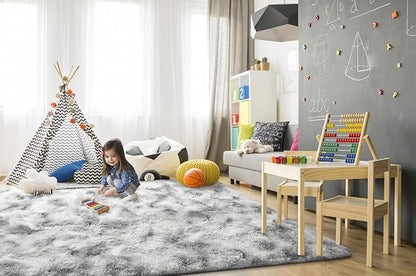 TWINNIS Super Soft Shaggy Rugs Fluffy Carpets 3x5 Feet, Indoor Modern Plush Area Rugs for Living Room Bedroom Kids Room Nursery Home Decor, Upgrade Anti-Skid Fuzzy Rug, Grey and White