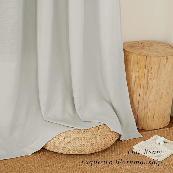 NICETOWN Linen Gray Curtains for Windows, Grommet Top Thick Flax Semi Sheer Eclectic Drapes Privacy Assured with Light Filtering for Kids Room/Living Room, W55 x L84, 2 Pieces