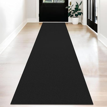 KOZYFLY Long Runners for Hallways 2x12 ft Washable Kitchen Runner Non Slip Rubber Backed Hallway Rugs Cotton Entryway Runner Rug Floor Carpet for Indoor Hall, Backdoor, Kitchen, Black/Dark Grey