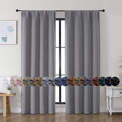 Simplebrand Ava Light Grey Blackout Curtains for Bedroom, 72 Inch Length, 2 Panels, Privacy Thermal Insulated Rod Pocket Curtains for Patio, French Door, W40 x L72 Inch