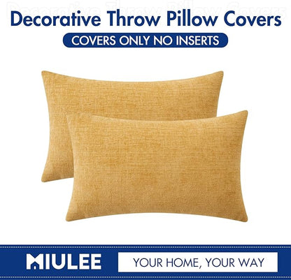 MIULEE Pack of 2 Couch Throw Pillow Covers 12x20 Inch Soft Gold Chenille Lumbar Pillow Covers for Sofa Living Room Spring Home Decor Couch Solid Dyed Cases