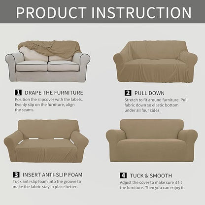 Easy-Going Stretch Oversized Loveseat Slipcover 1-Piece Sofa Cover Furniture Protector Couch Soft with Elastic Bottom for Kids Polyester Spandex Jacquard Fabric Small Checks Tan