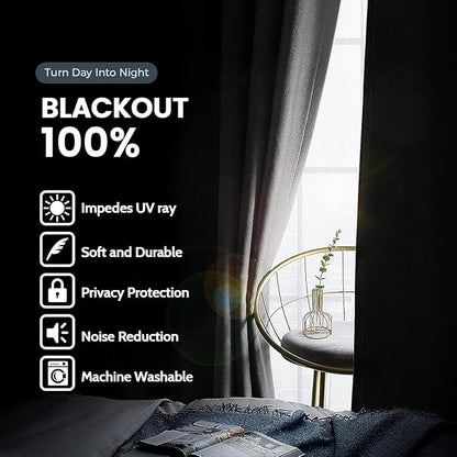SimpleHome 100% Blackout Curtains for Bedroom,Thermal Insulated Grey Grommet Window Drapes Room Darkening Curtains for Living Room with Black Back,38 x 84 Inch,2 Panels