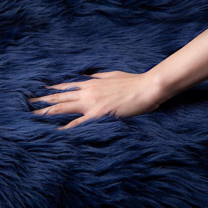Ashler faux fur rug, Fluffy Shaggy Area Rug Ultra Soft 3 x 5 Feet Rectangle Fur Rug Navy Blue Fuzzy Rug Machine Washable Shag Rug, Nursery Decor Throw Rugs for Bedroom, kids room, Living Room
