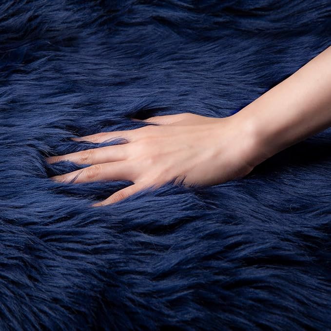 Ashler faux fur rug, Fluffy Shaggy Area Rug Ultra Soft 2.2 x 4 Feet Rectangle Fur Rug, Navy Blue Fuzzy Rug Machine Washable Shag Rug, Nursery Decor Throw Rugs for Bedroom, kids room, Living Room
